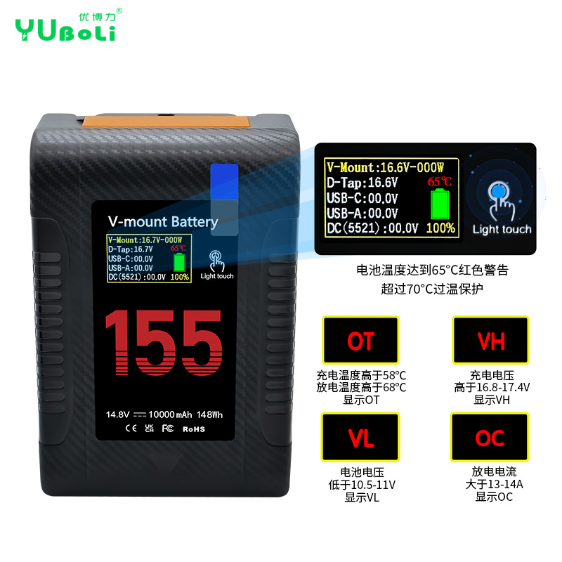 BP-155 V-Mount battery LCD display